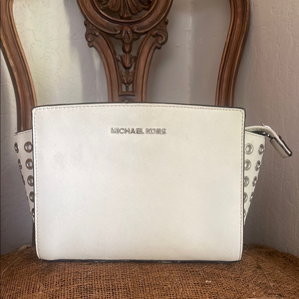 Michael Kors White Crossbody Bag with Silver Accents